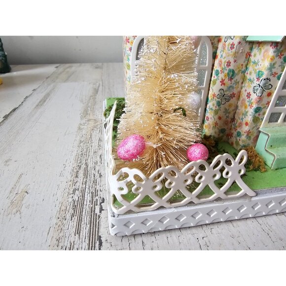 Pier 1 spring mint LED chapel village House Easter light up cardboard rare vinta - Picture 2 of 13